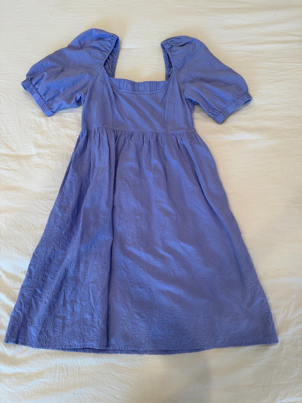 Dear John Periwinkle Embroidered Puff Sleeve Midi Dress, S
